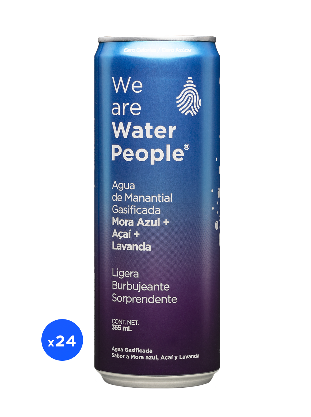 Agua Gasificada Sabor Mora Azul, Acaí y Lavanda - Pack de 24 latas de 355 ml