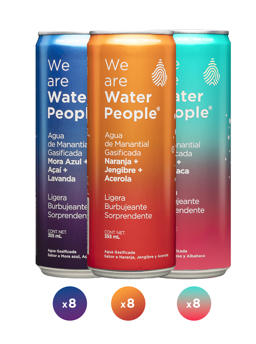 
                  
                    Water People - Agua Gasificada Variety Pack Sabor (Mora, Naranja y Fresa, Pack de 24 latas de 355 ml
                  
                