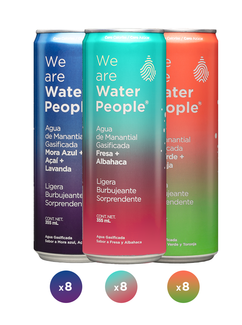 
                  
                    Water People - Agua Gasificada Variety Pack Sabor (Toronja, Mora y Fresa, Pack de 24 latas de 355 ml
                  
                