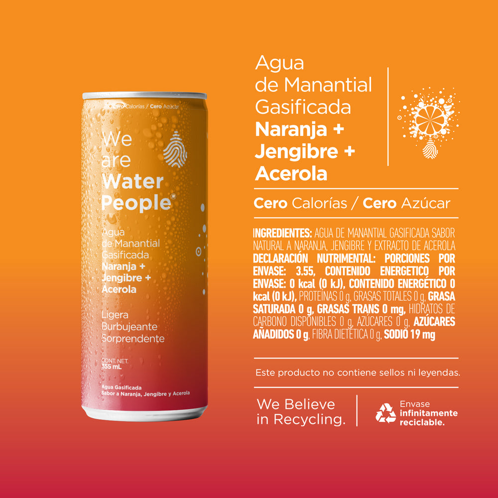 
                  
                    Agua Gasificada Sabor Naranja, Jengibre y Acerola - Pack de 8 latas de 355 ml
                  
                