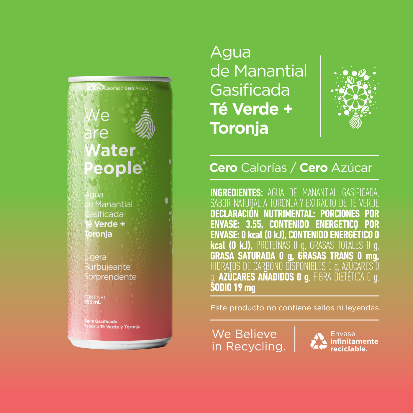 
                  
                    Agua Gasificada Sabor Té verde y Toronja - Pack de 8 latas de 355 ml
                  
                